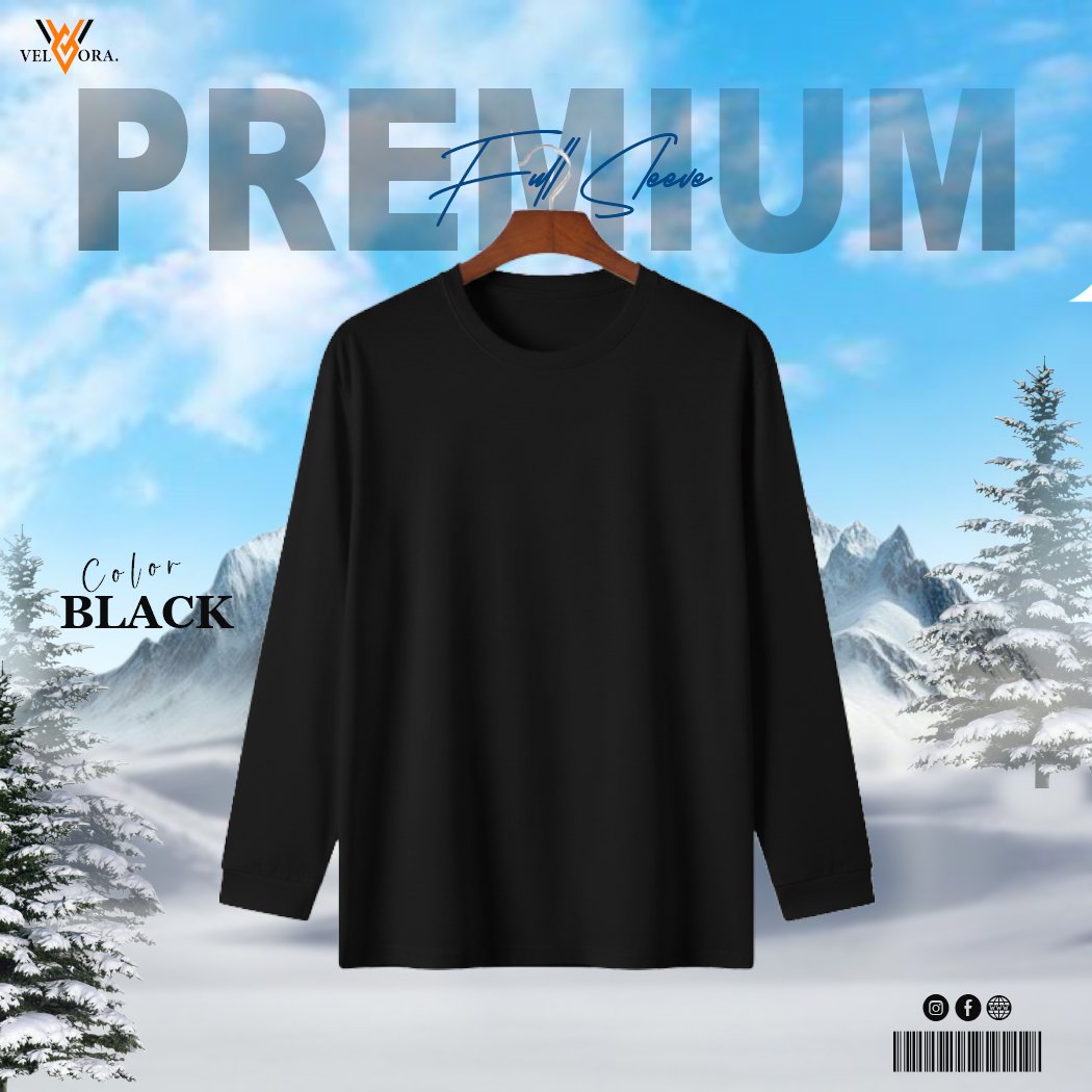 Mens Premium Blank Full Sleeve T-Shirt – Black