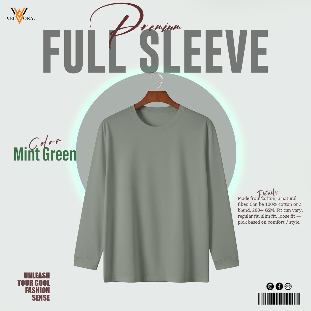 Mens Premium Blank Full Sleeve T-Shirt – Mint Green